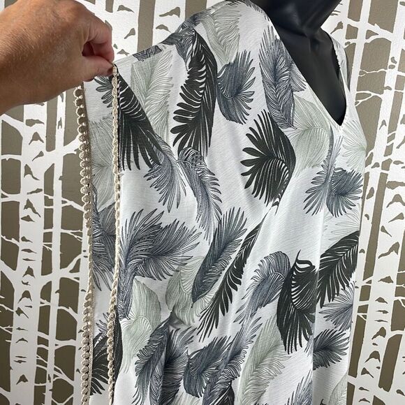 Chico's Palm Leaf Print Blouson Scarf Top S/M - Picture 4 of 14